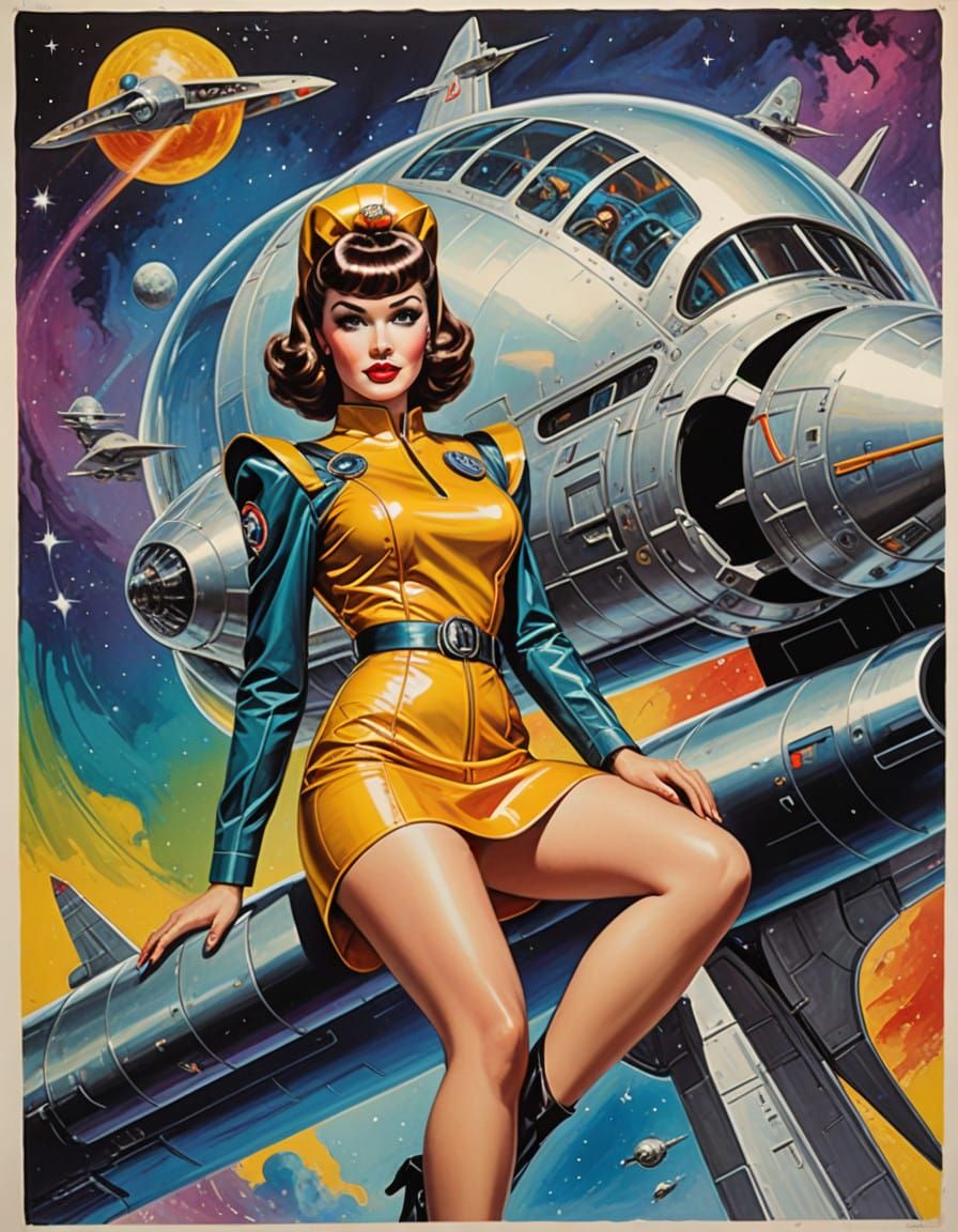Retro Sci-Fi Pinup in Cosmic Dress Uniform