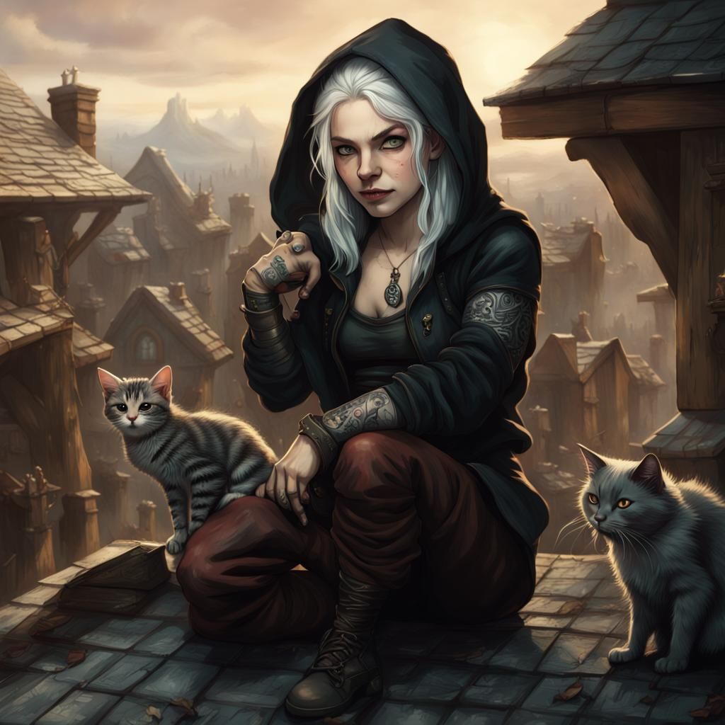 Halfling Rogue Woman with Dagger, Detailed Matte Painting