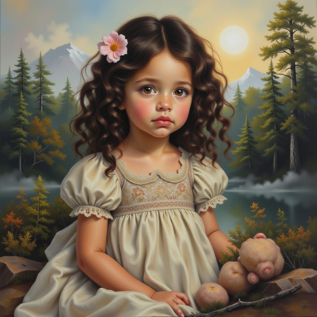 Newborn Baby Girl in Romanticist Style with Appalachian Dres...