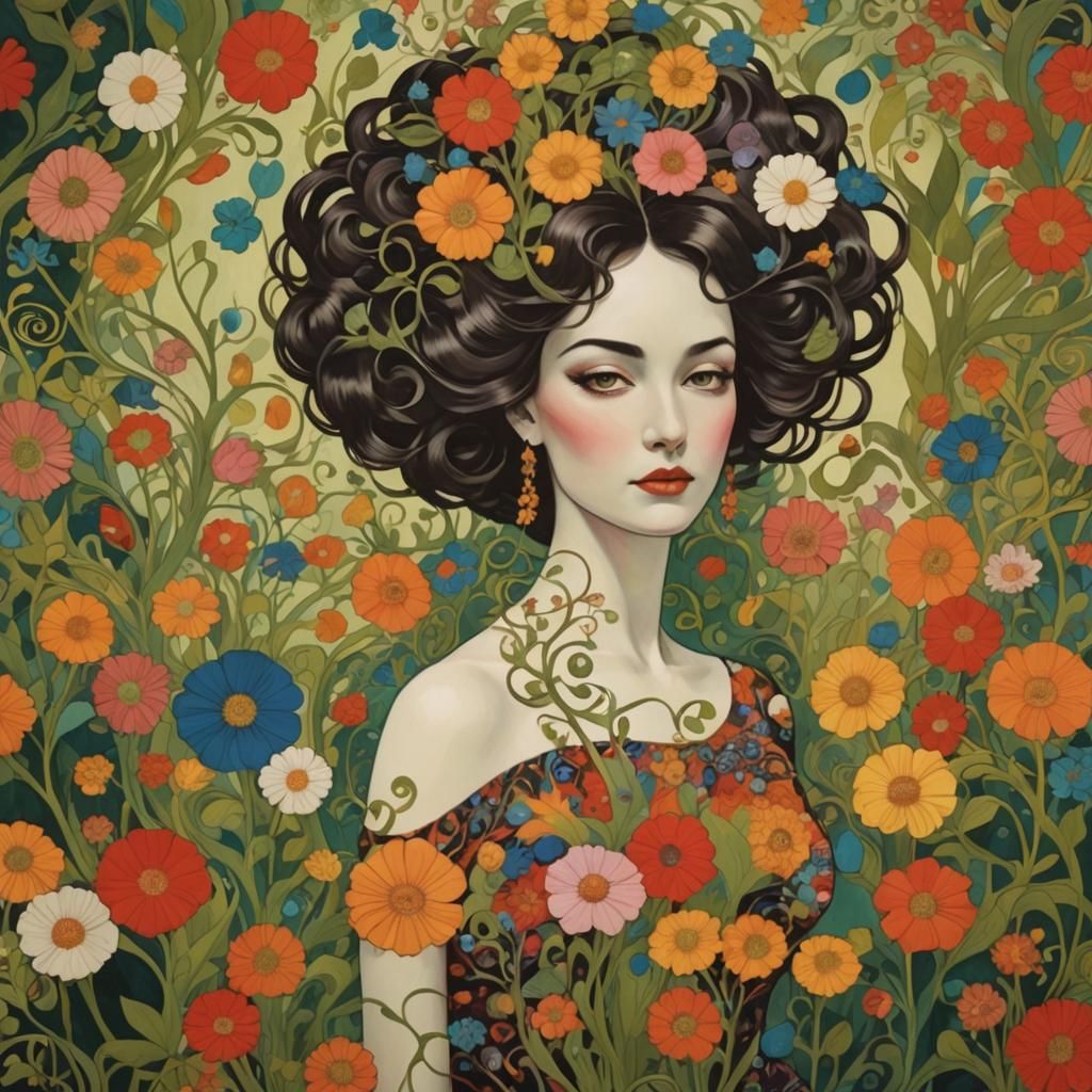 Psychedelic Art Nouveau Floral Design