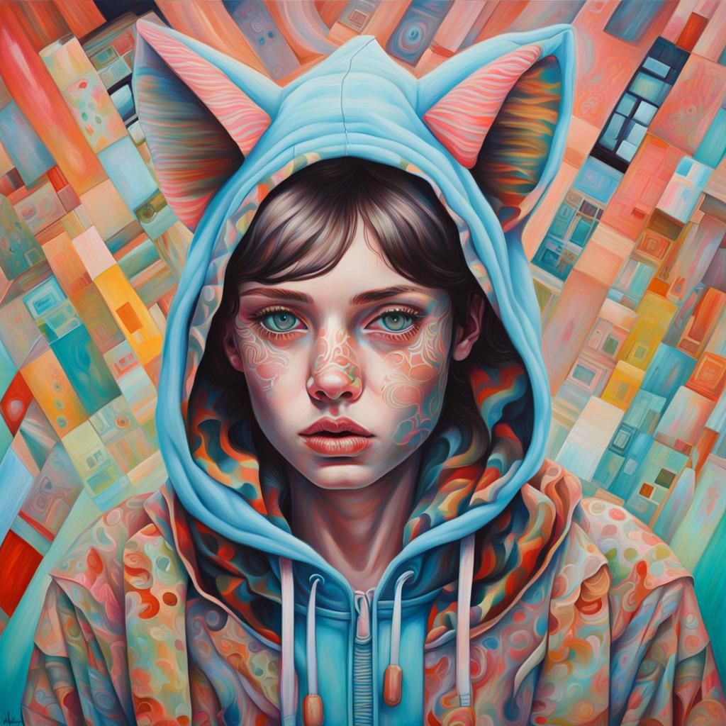 Cat Woman Optical Illusion in Deconstruction Style