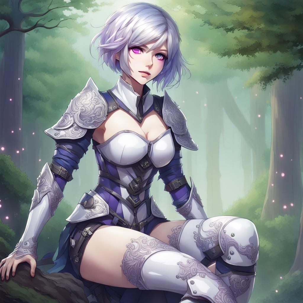 Fantasy Woman with Gradient Hair in Armor