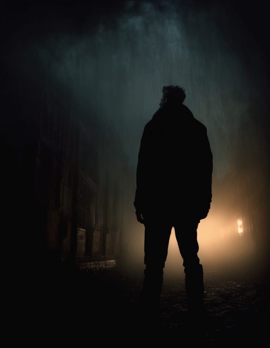 A Man Sinks into Darkness, Shrouded in Stress and Despair