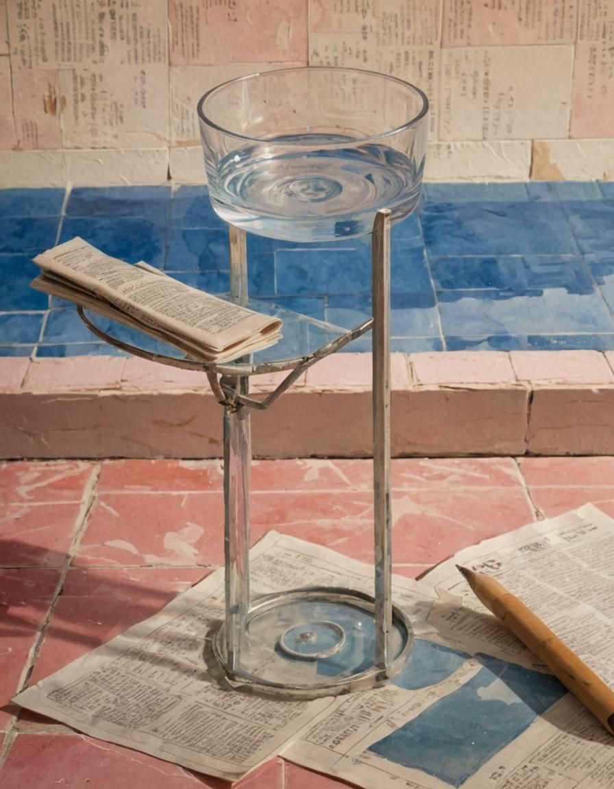 Watercolor Still Life with Blueprint in Comic Style