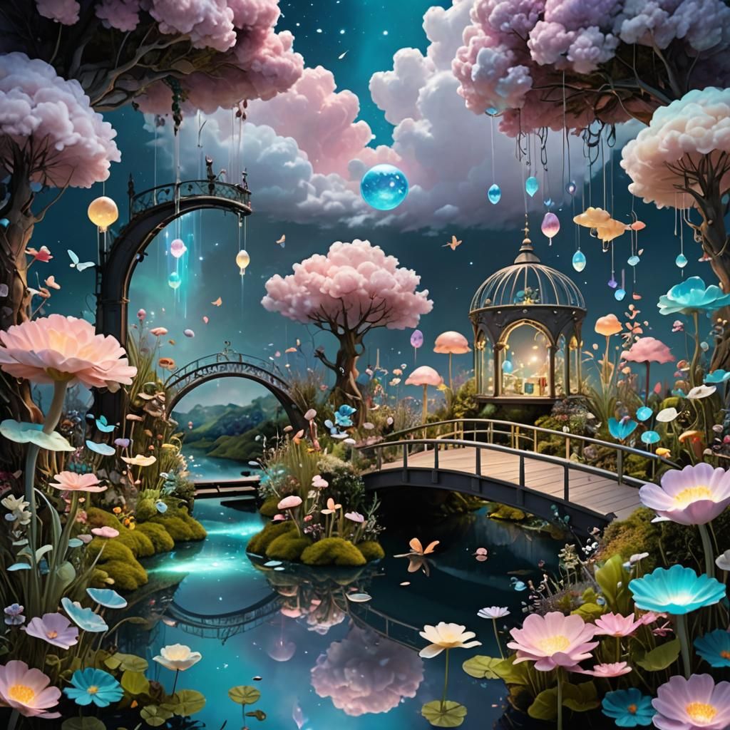 Ethereal Floating Garden of Dreams in Pastel Colors