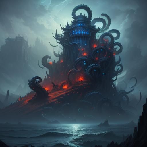 Detailed Kraken Matte Painting in Deep Color