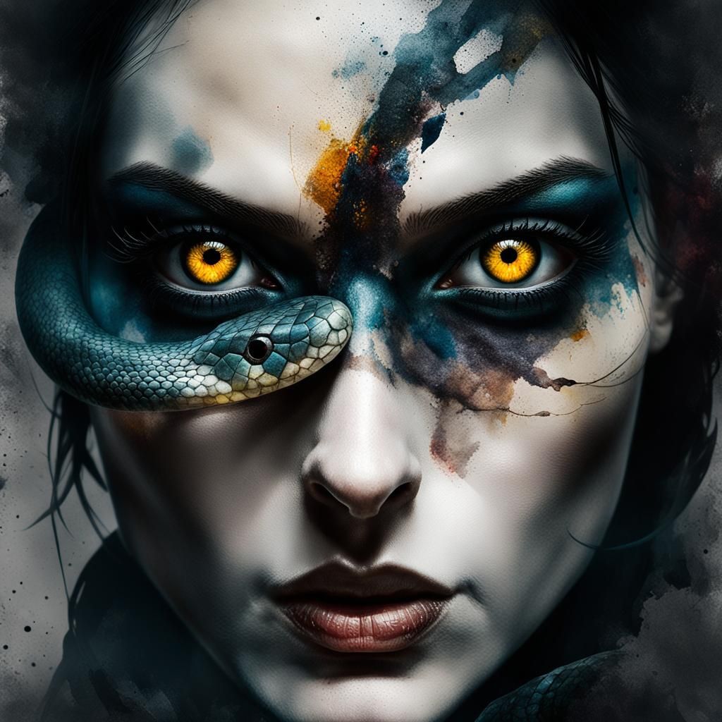 Hazel Heterochromia Assassin in Darkness: Watercolor Accents