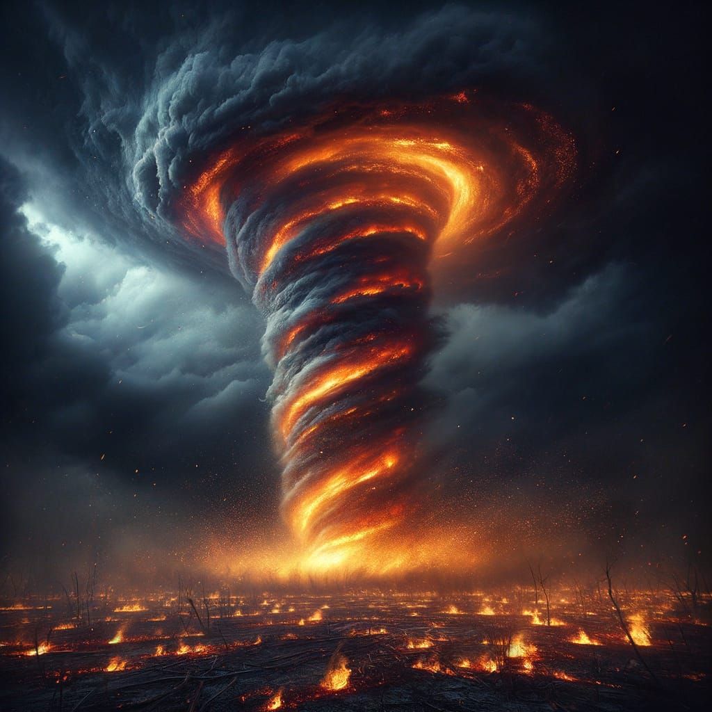Surreal Fire Tornado Unleashes Fury on a Scorched Landscape