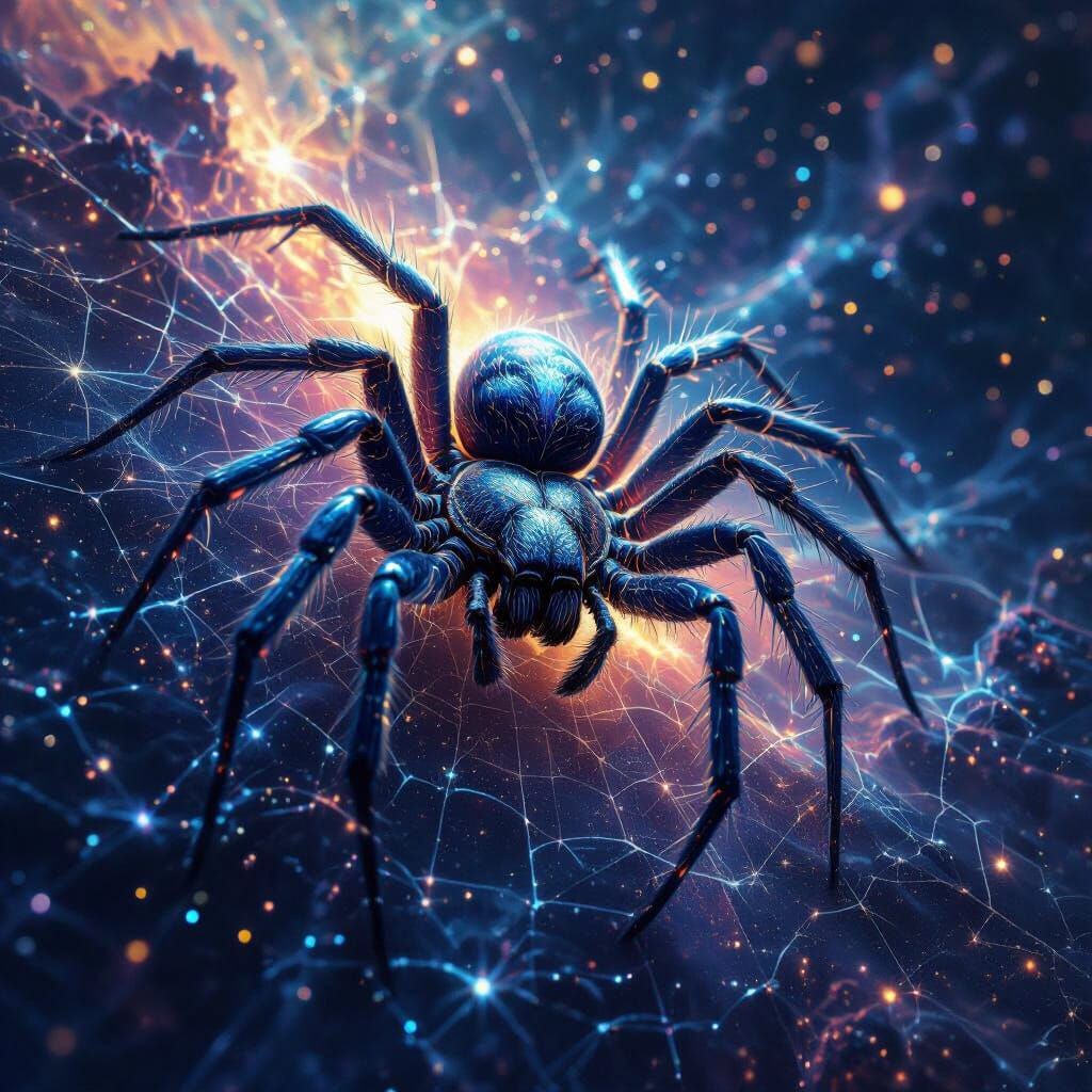Cosmic Spider Weaving Starlight in Otherworldly Vista