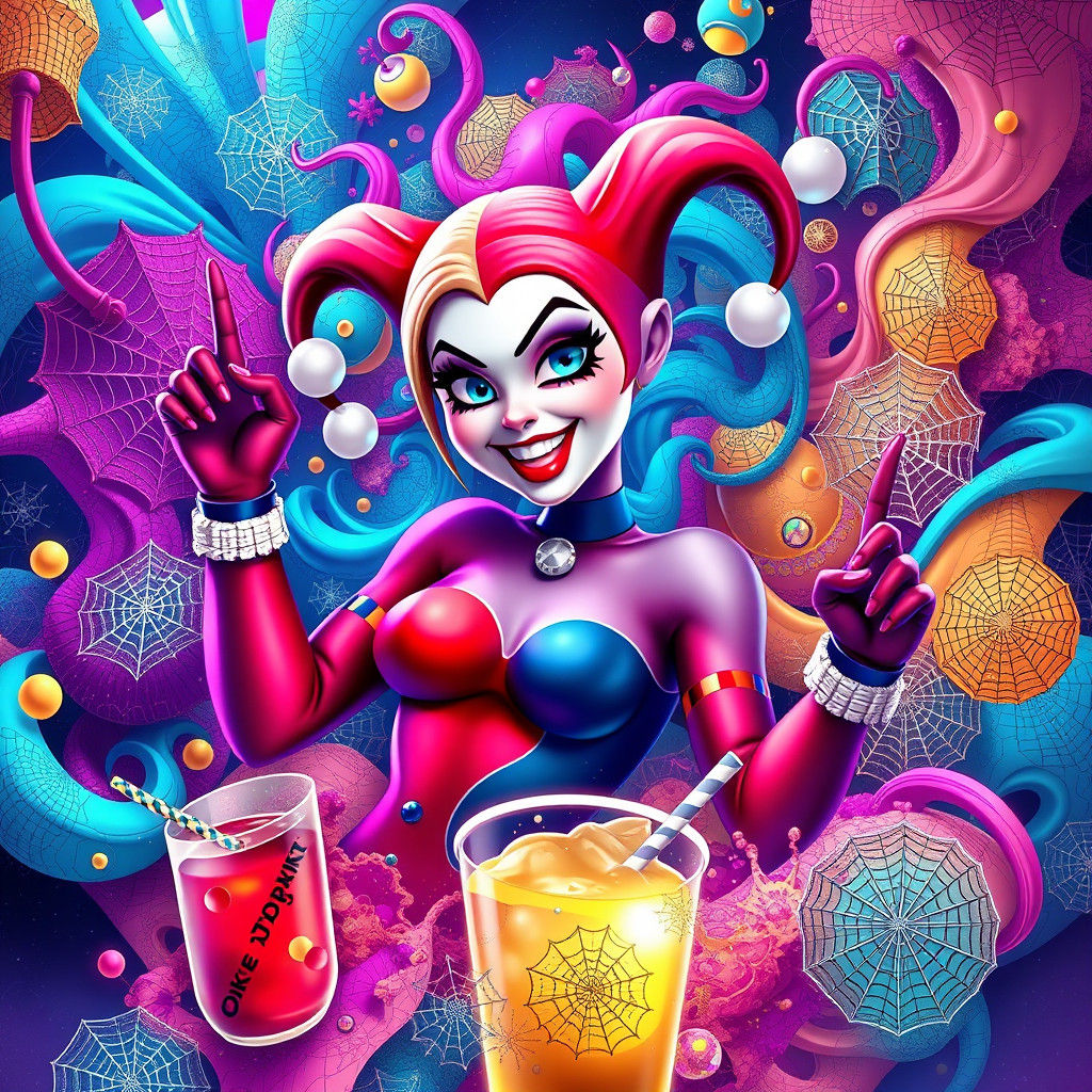 Harley Quinn and OkieDoki Drinks in Cyberpunk Style