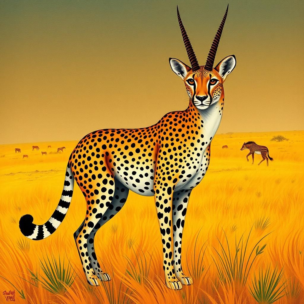 Cheetah Gazelle Fusion in Ukiyo-e Savannah