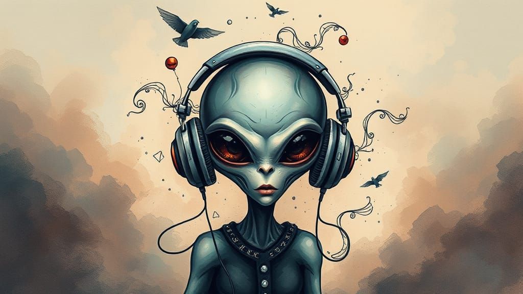 Dreamlike Alien Encounter in Whimsical Art