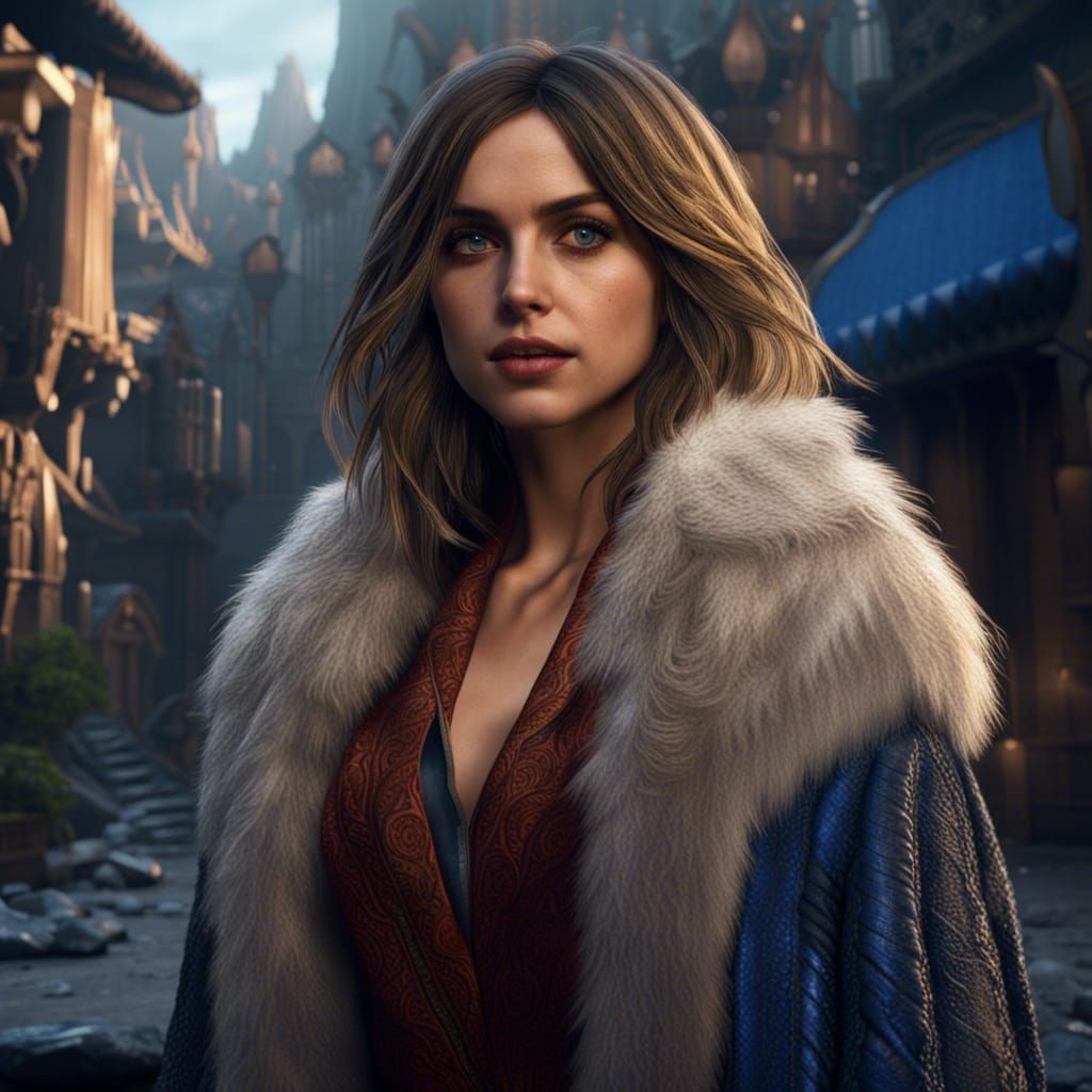 Ana de Armas in Fur Coat: Detailed Matte Painting