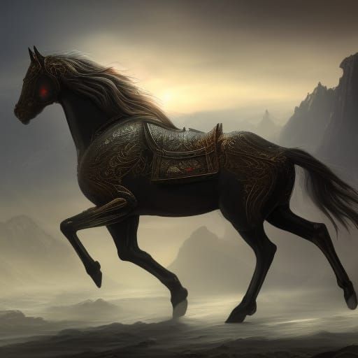 Armored Black Horse Fantasy Concept Art