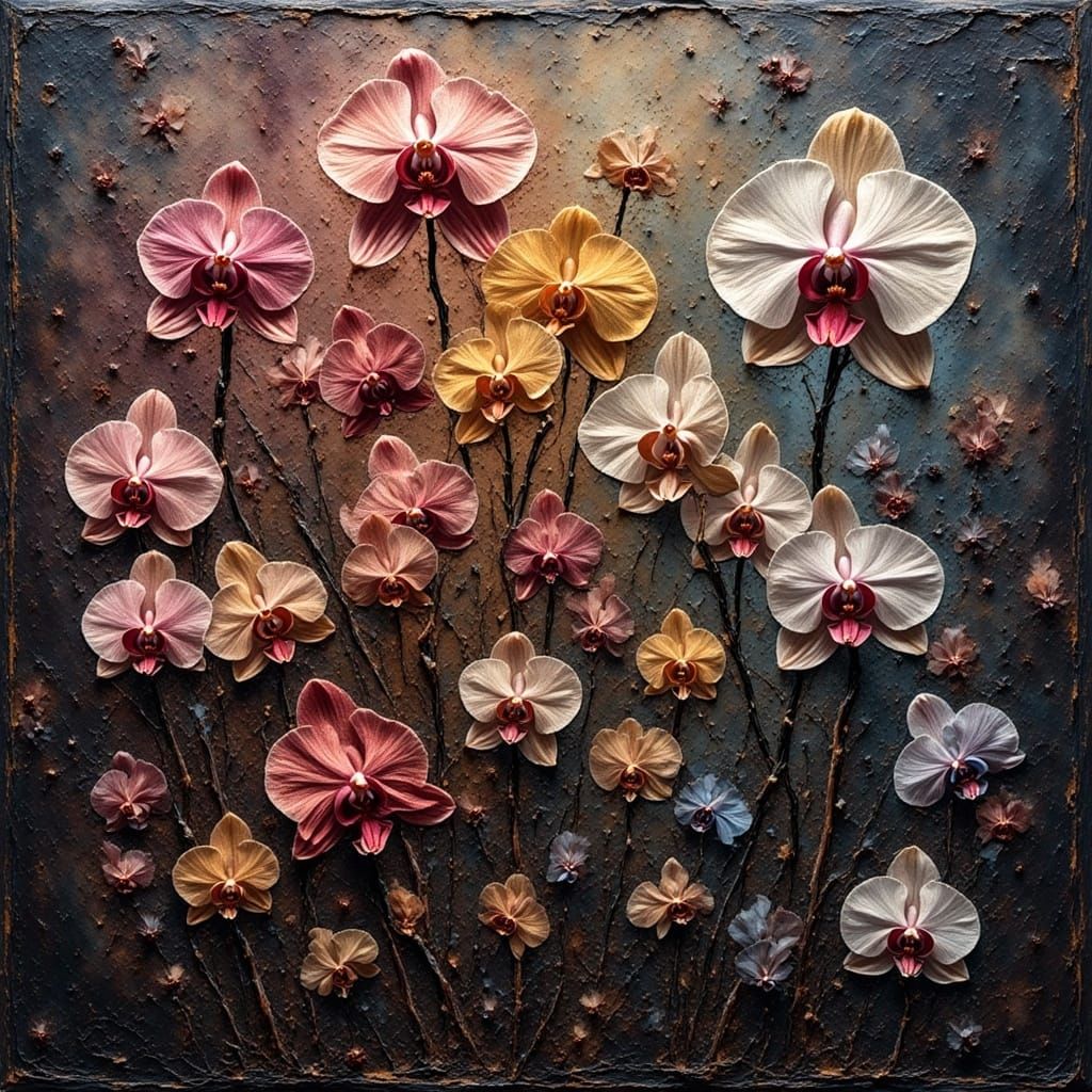 Dystopian Orchids in Grungy Impasto Style