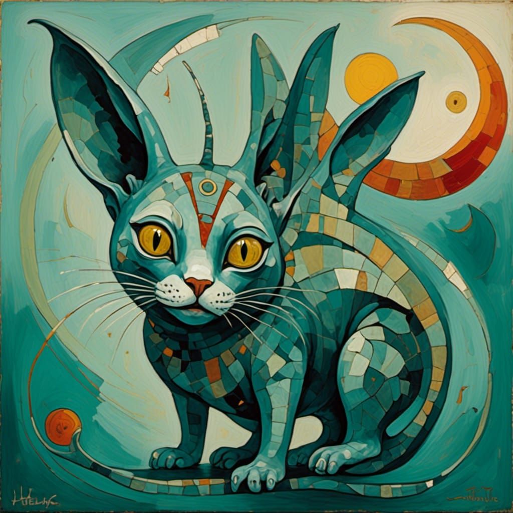 <lora:Barracuda Bunny:1.0> abstract minimalist cat slug spinach to the moon