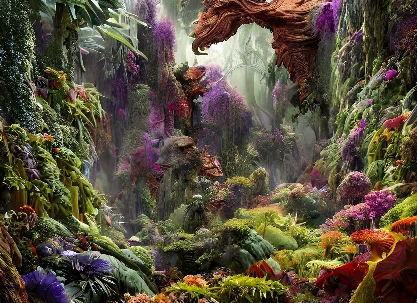 Colorful Offworld Botanic Garden in Hypermaximalist Style