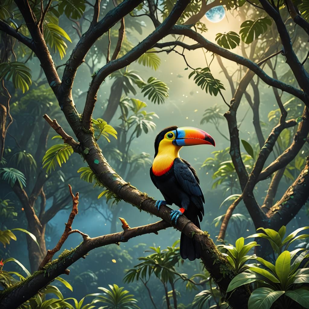 Baby Toucan in Amazonia: A Detailed Matte Painting
