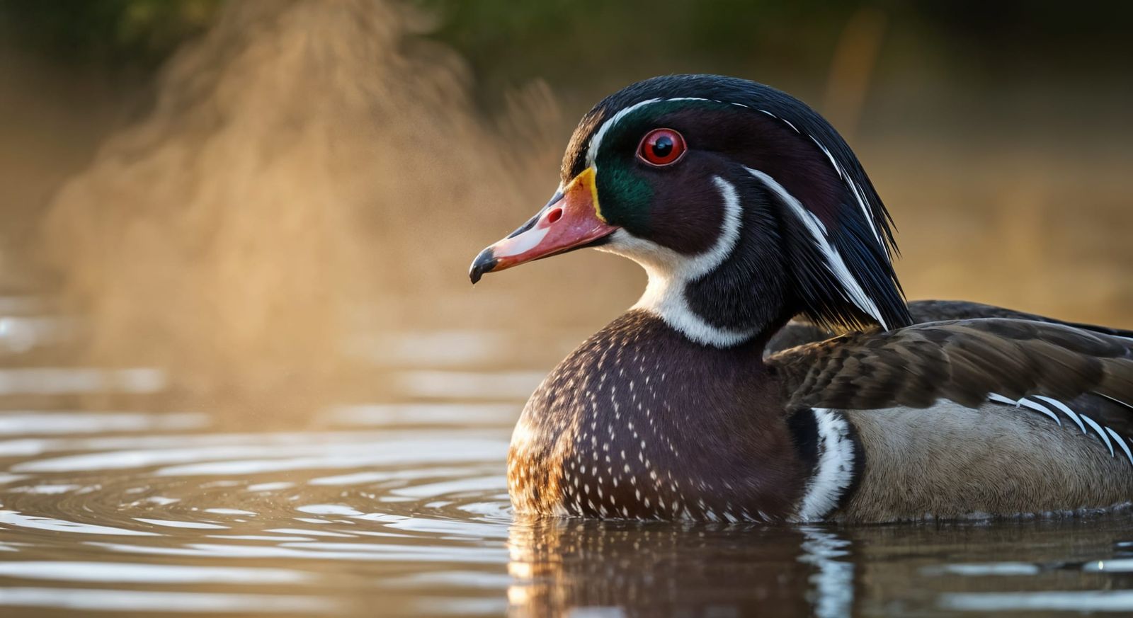Hyperrealistic Wood Duck Portrait in Golden Hour Light