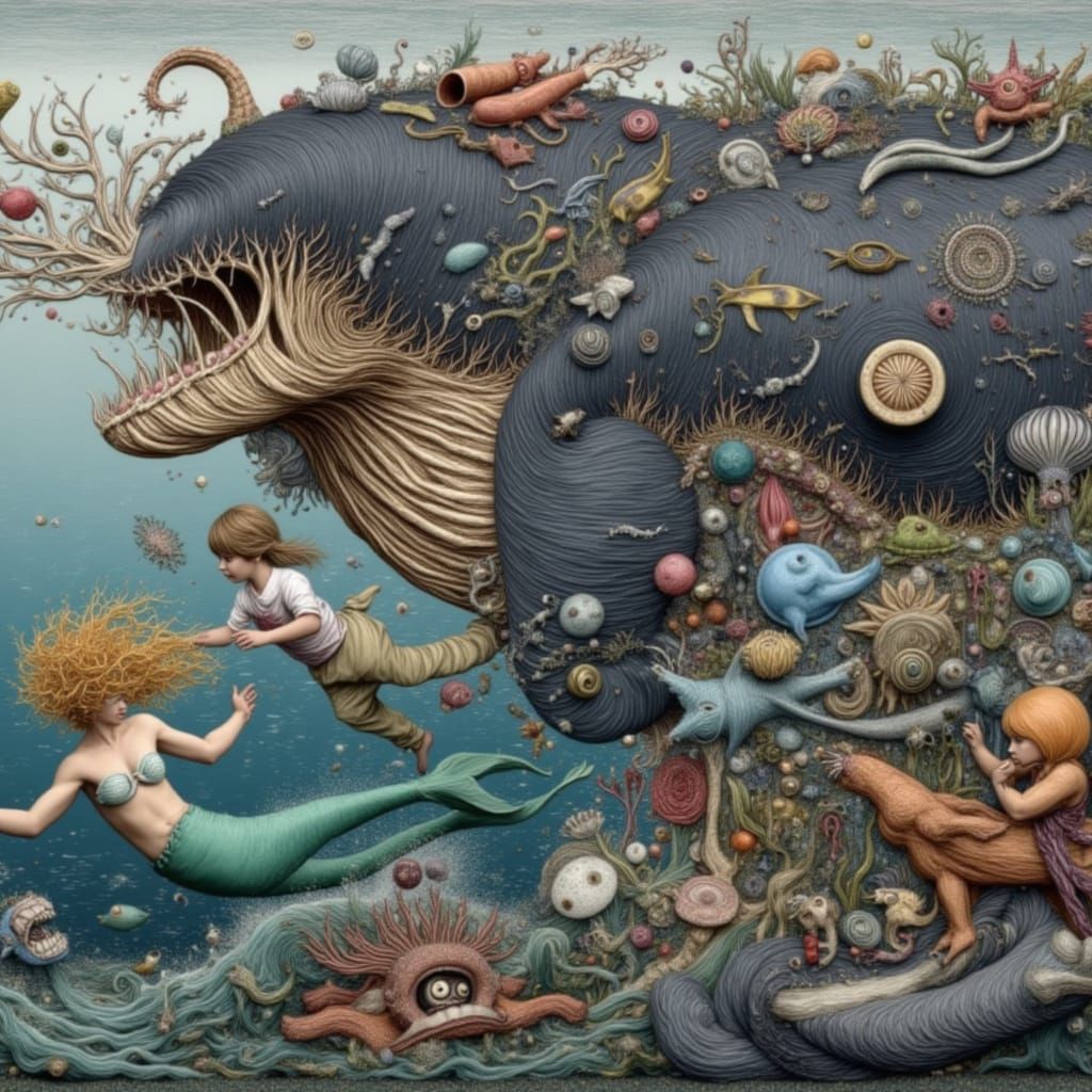 Mermaid Flees Giant Whale in Dramatic Underwater Scene