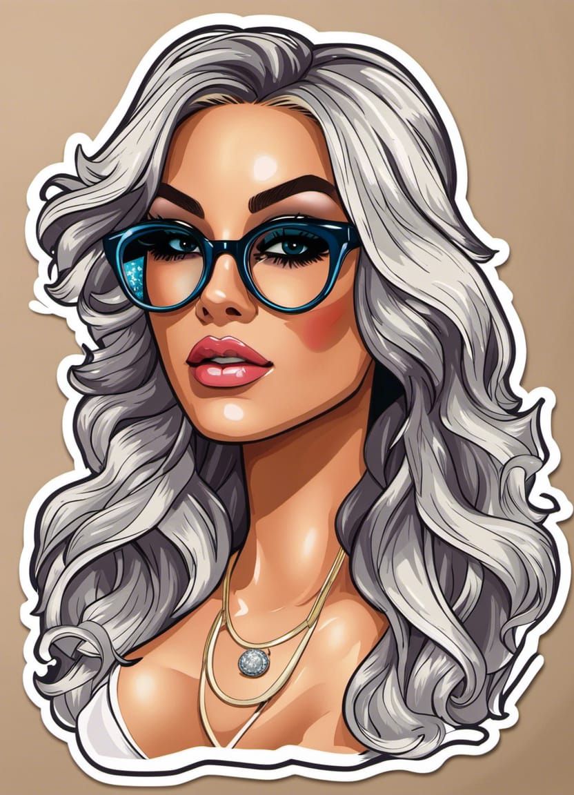 Exotic Supermodel Sticker with Platinum Hair