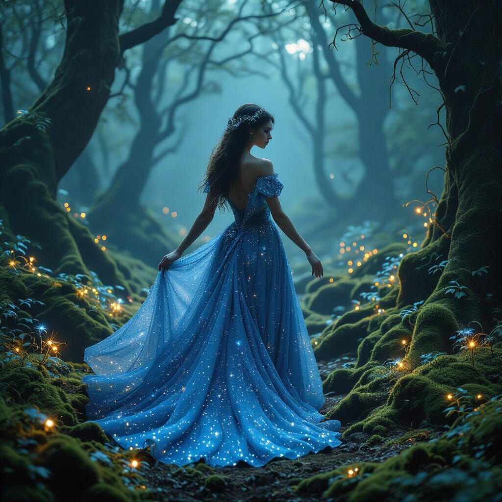 Dancer in Star Dust Gown in Twilight Forest