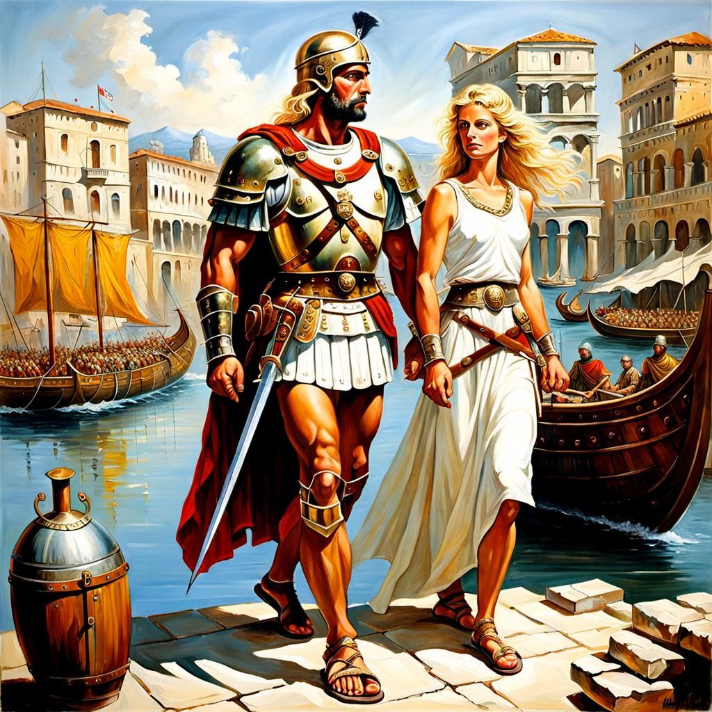Roman Legionary and Saxon Bride, Oil Painting