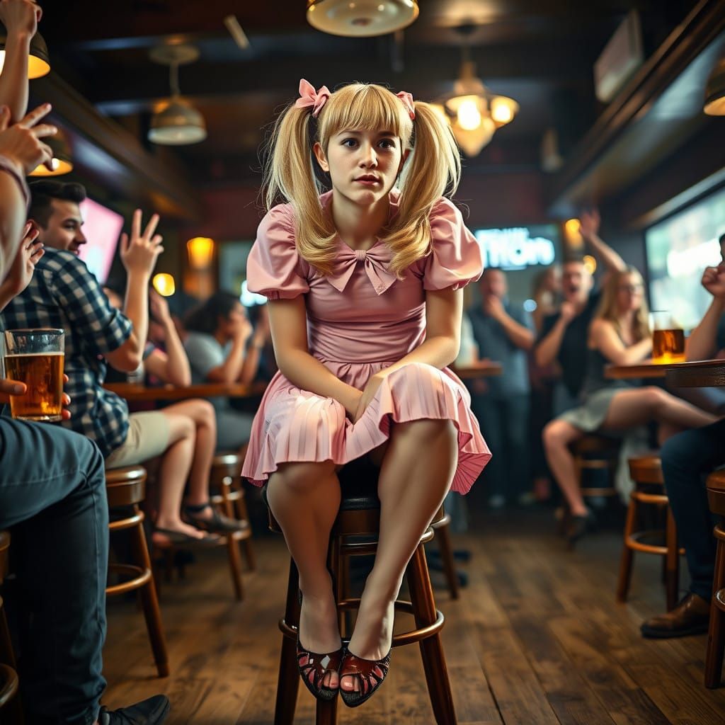 Androgynous Young Man Crossdressing in a Pleated Miniskirt