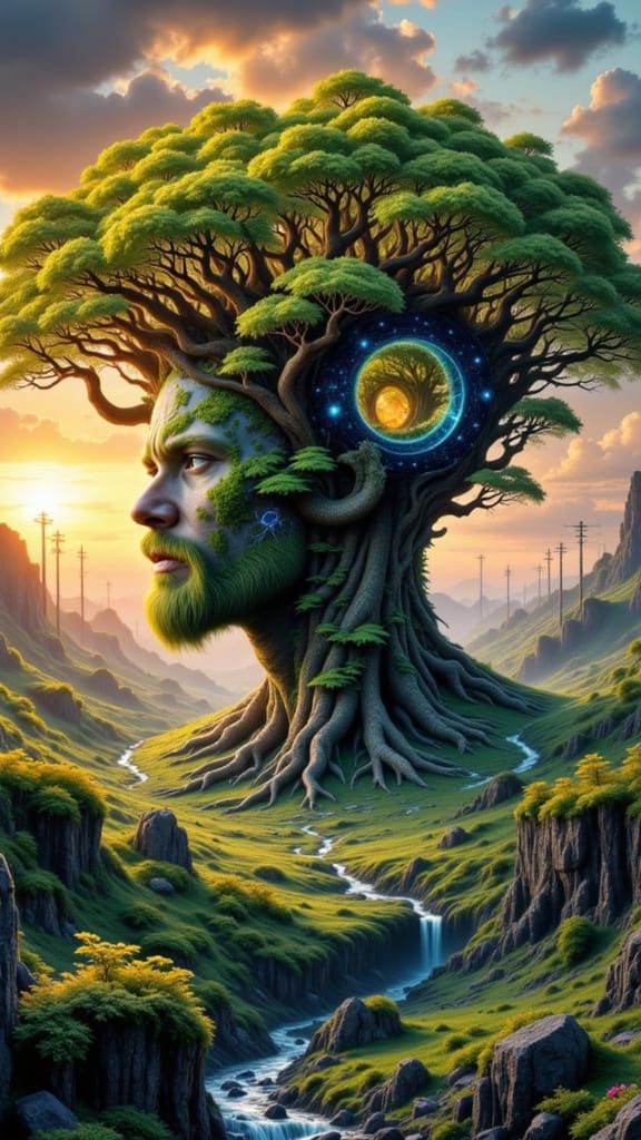 Colossal Ancient Tree with Circuitry Bark and Spectral Dance...