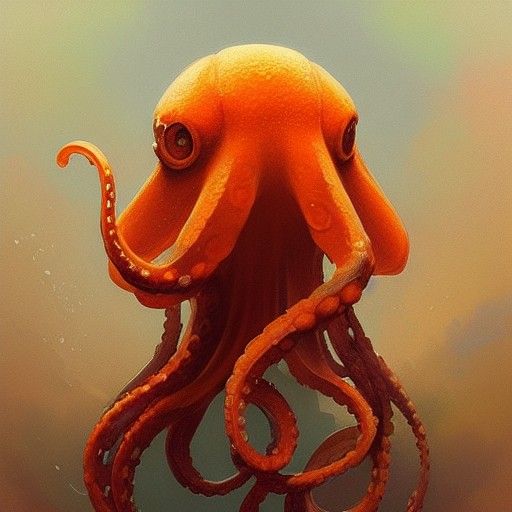 Orange Octopus Portrait with Brush, Splash Art Style
