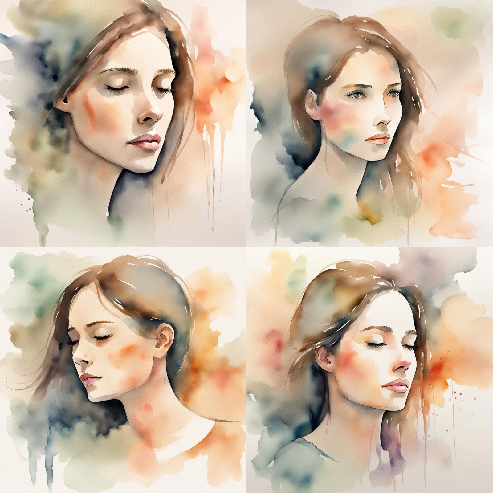 Dreamy Woman: Expressive Watercolor Portrait