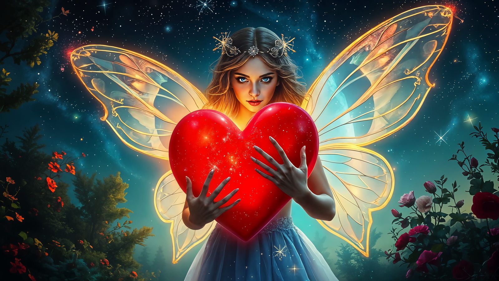 Ethereal Fairy Goddess Surrounded by Vibrant Starlight