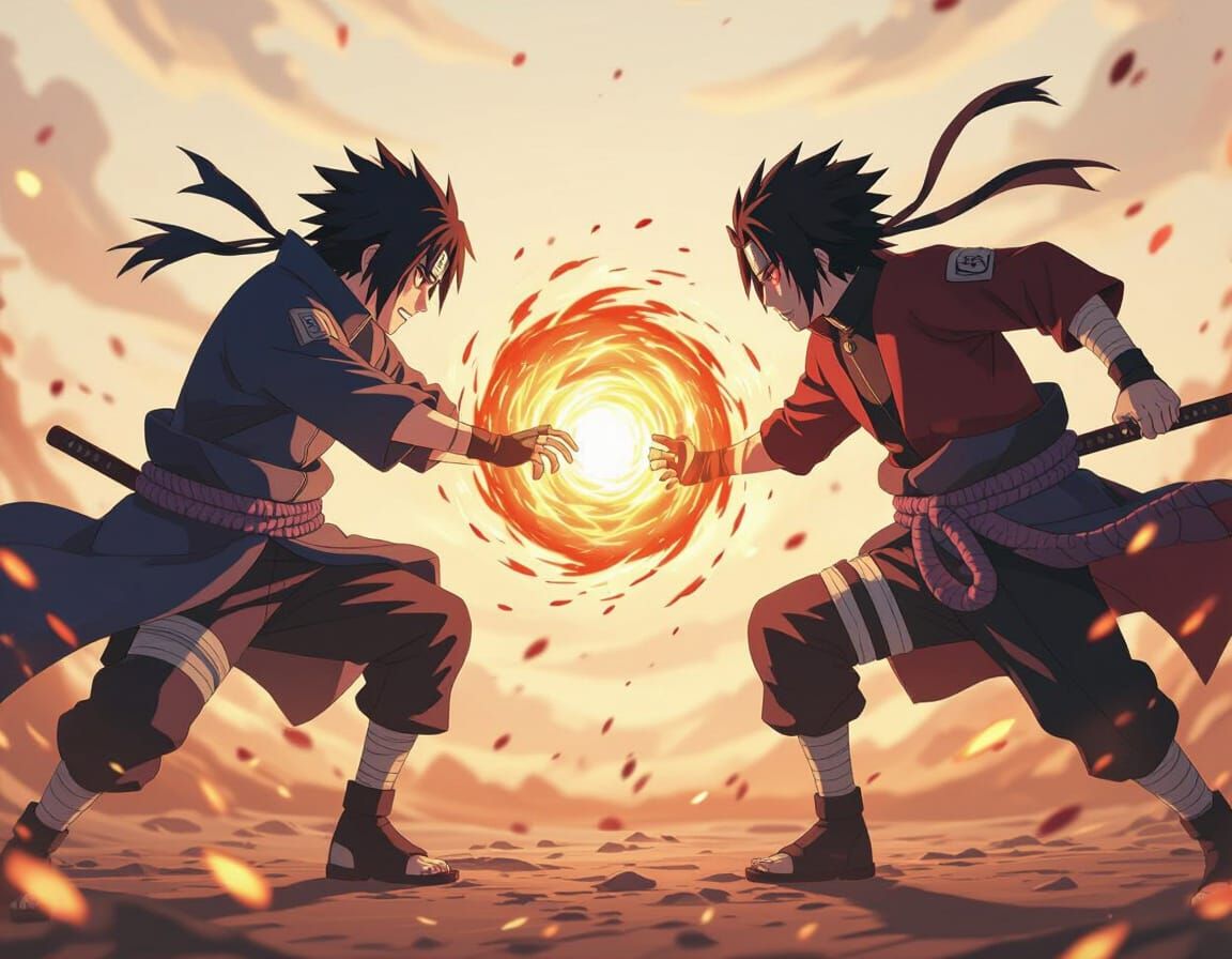 Naruto and Sasuke vs Tanjiro in 3D Anime Style