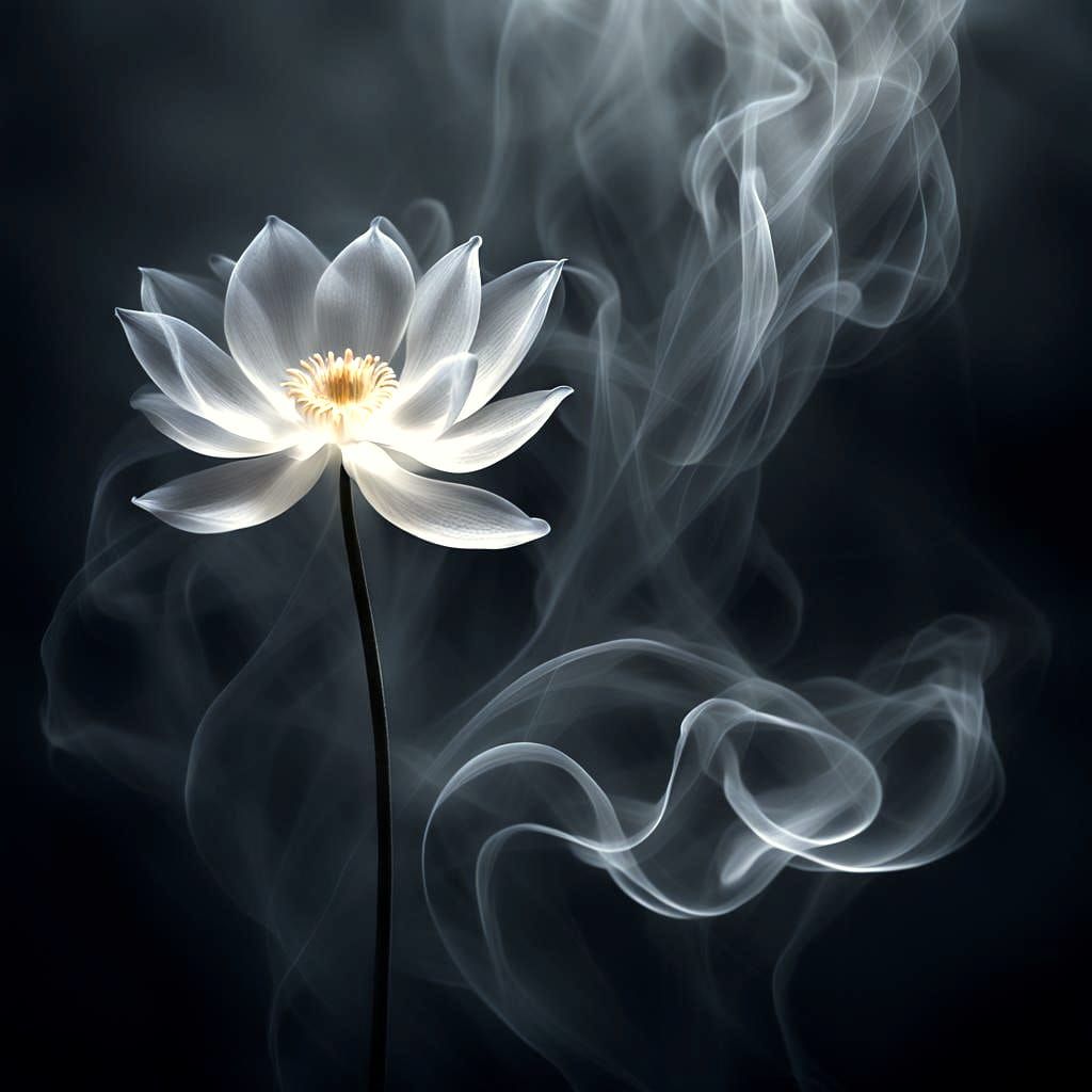 Ghostly Smoke Lotus Blooms in Dark Vastness