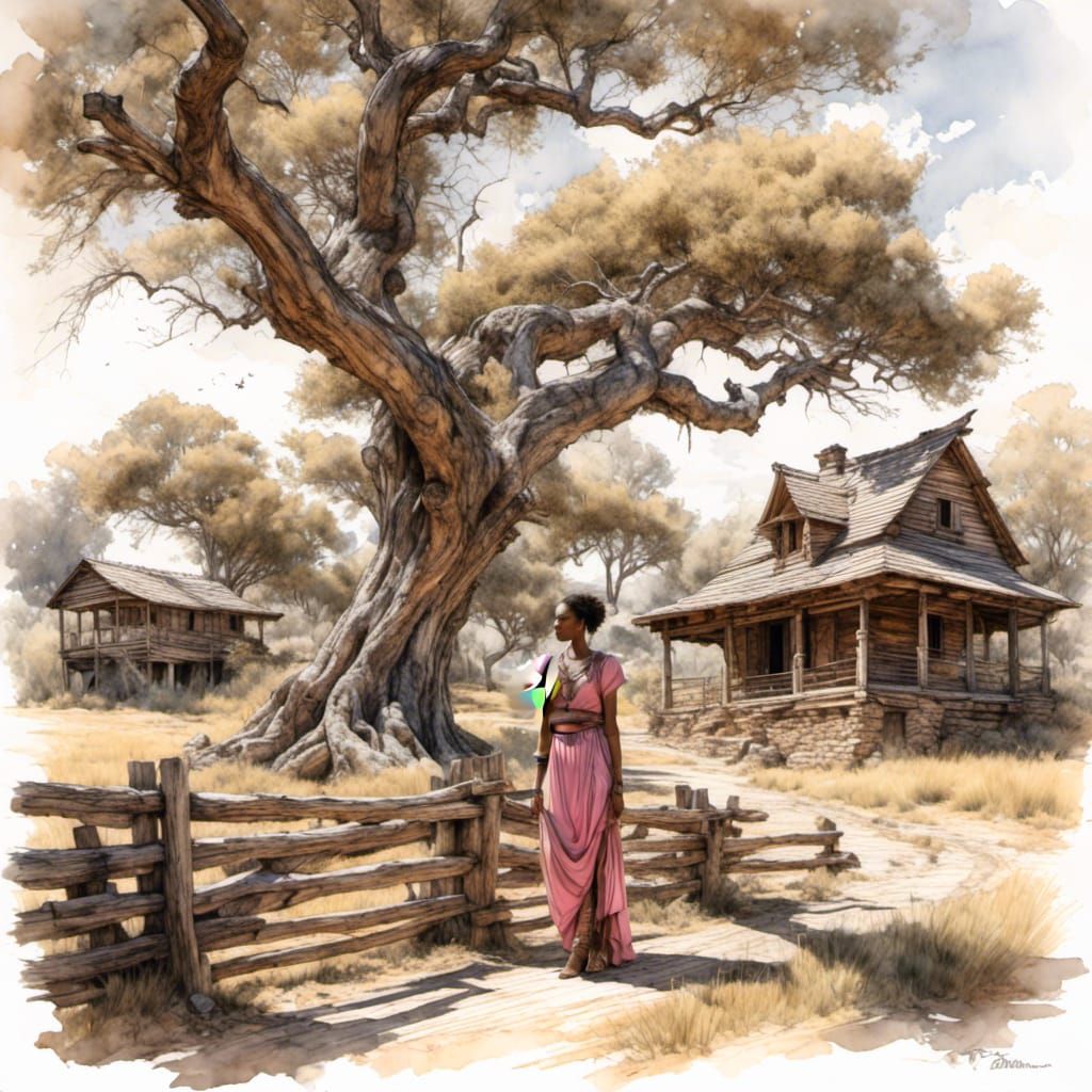 Stunning color Pencil Sketch portrait Young Women in a roman Pink Tunic