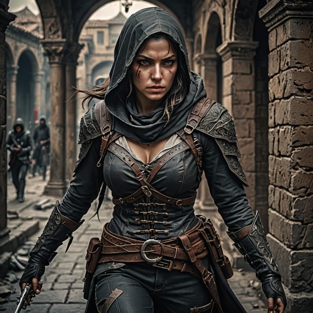 Hyperrealistic Assassin Woman in Cinematic HDR Portrait