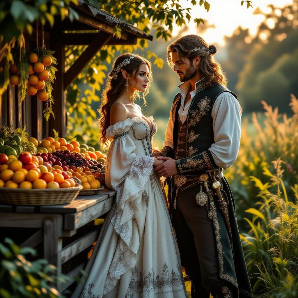 Enchanted Elven Couple at Farmstand, Fine Art Photography