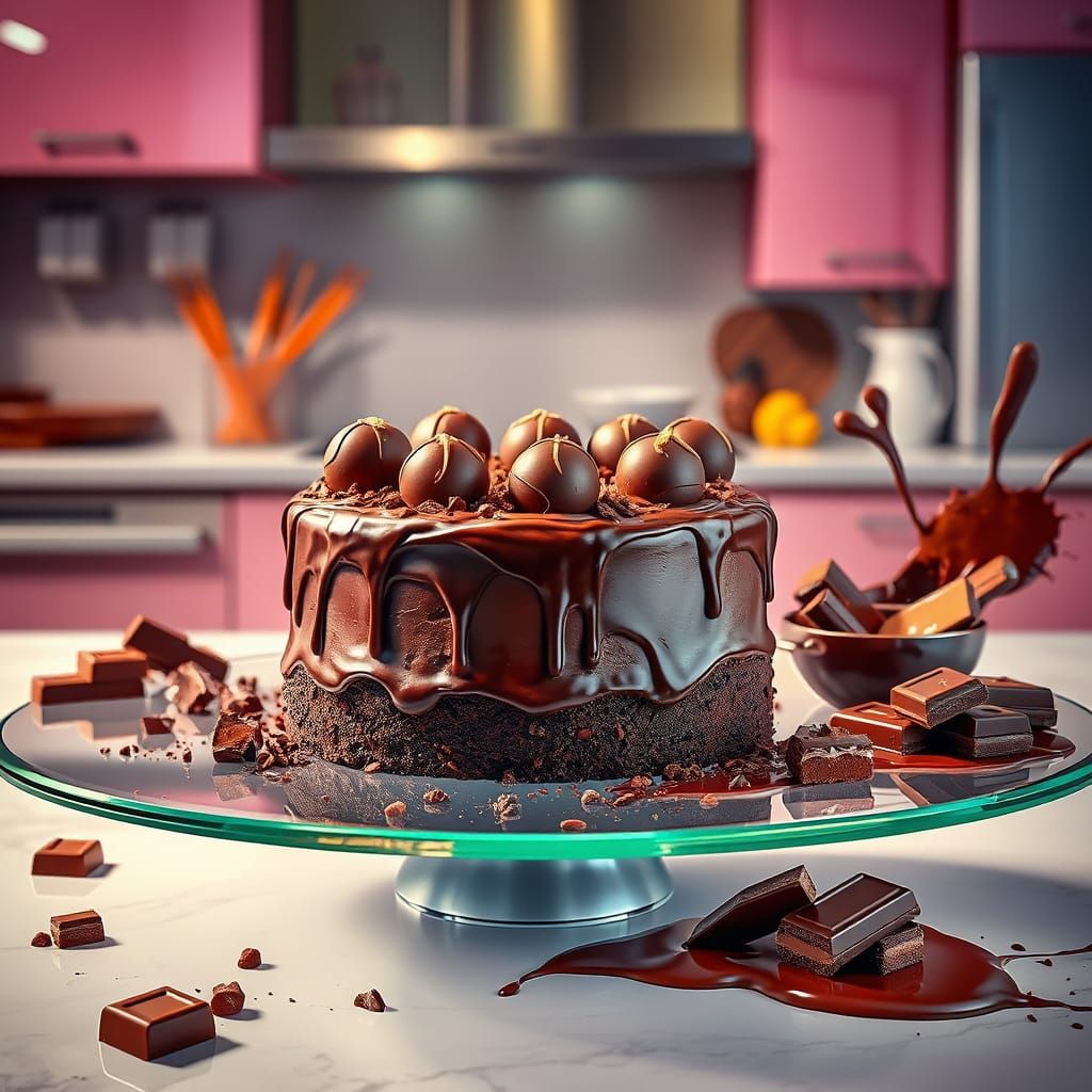 Decadent Chocolate Cake in Hyperrealistic Conceptual Art