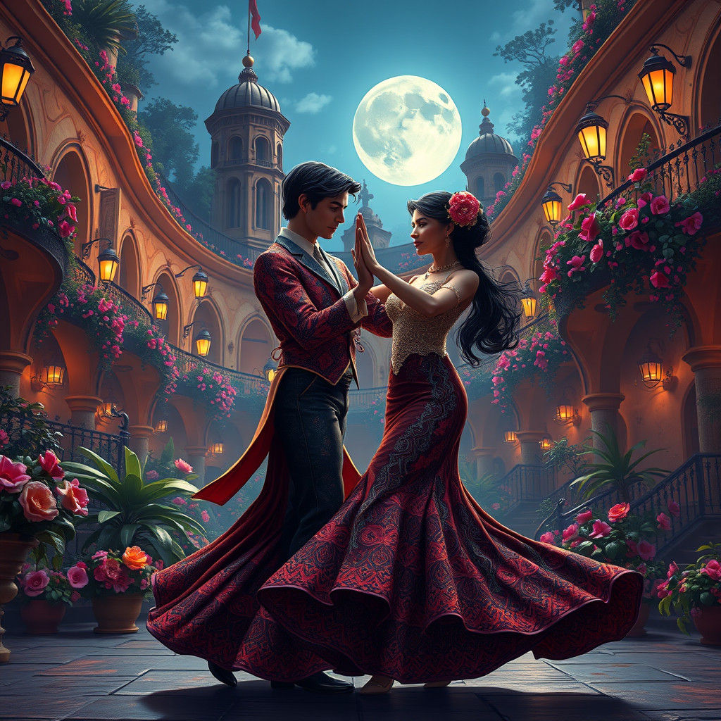 Passionate Tango Dance in a Mystical Plaza