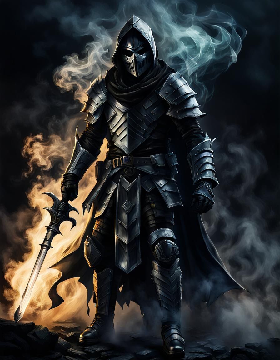 Dark Knight Wraith Hidden in Smoke and Shadow