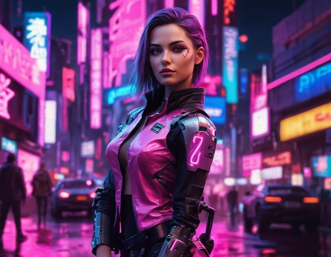 Cyborg Girl Portrait in Cyberpunk Style