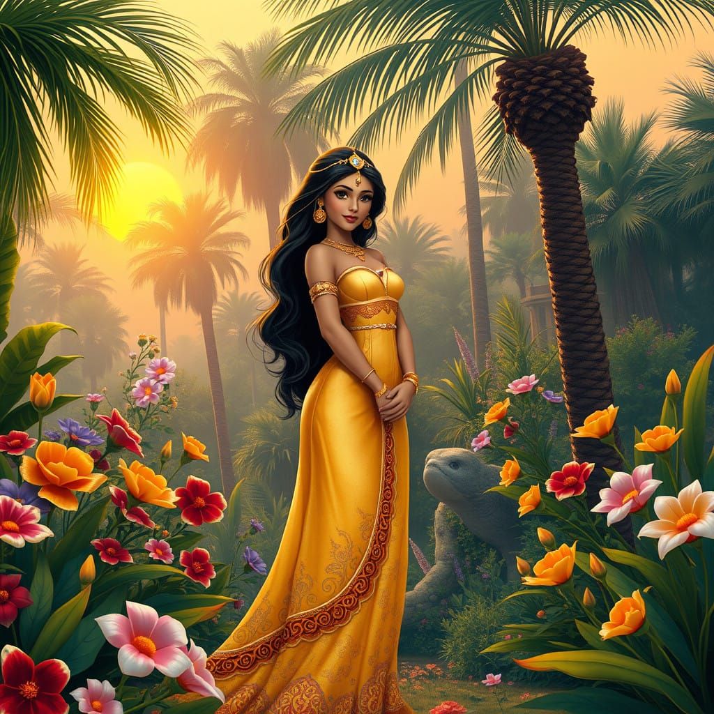 Ethereal Princess Jasmine in a Golden Middle Eastern Garden
