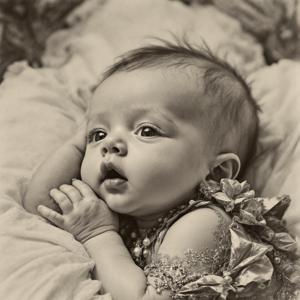 Baby in Delicate Clothing: Charcoal Drawing