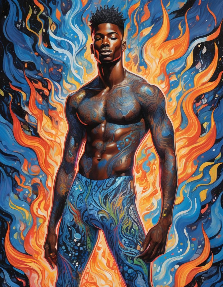 Fiery Portrait of a Man in Vibrant Art Style