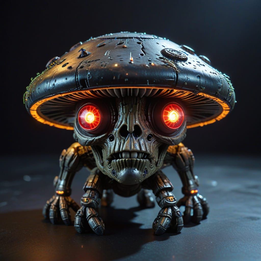 Cyborg Borg Mushroom with Glowing Eyes
