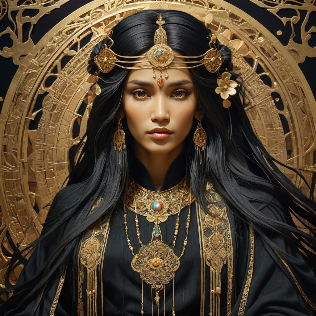 Goddess of the Golden Loom in Art Nouveau Splendor