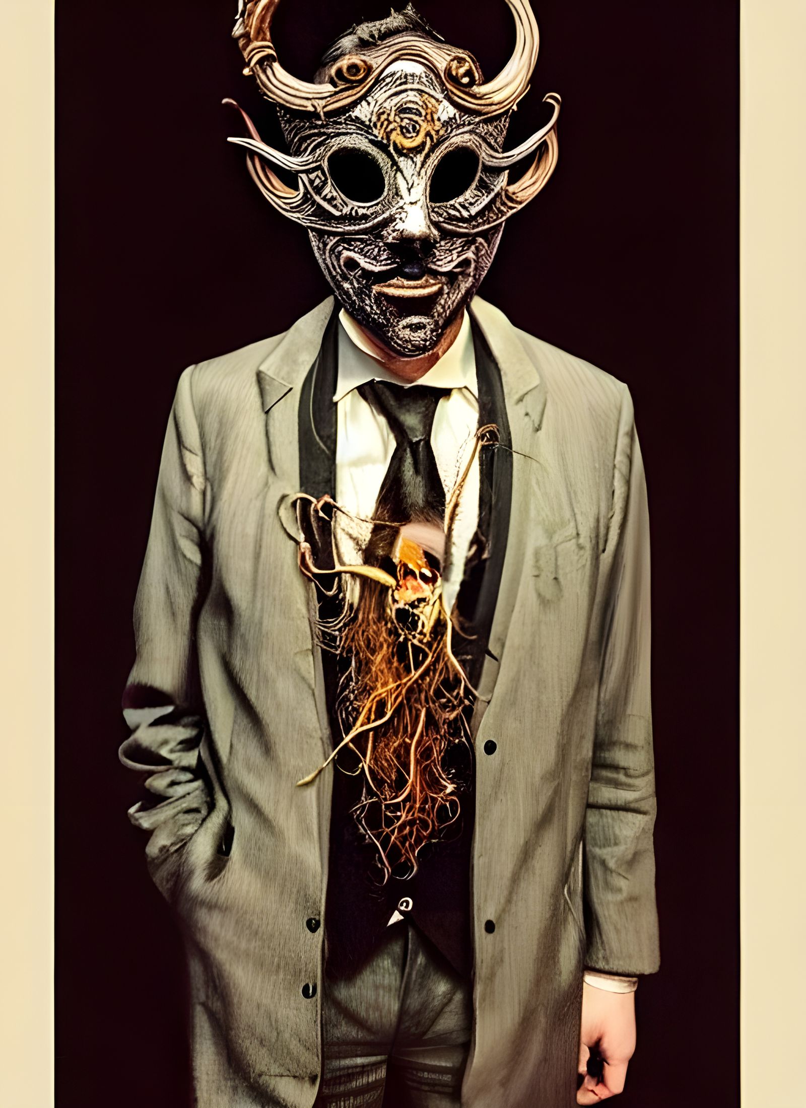 Man in Sinister Venetian Mask, Detailed Art