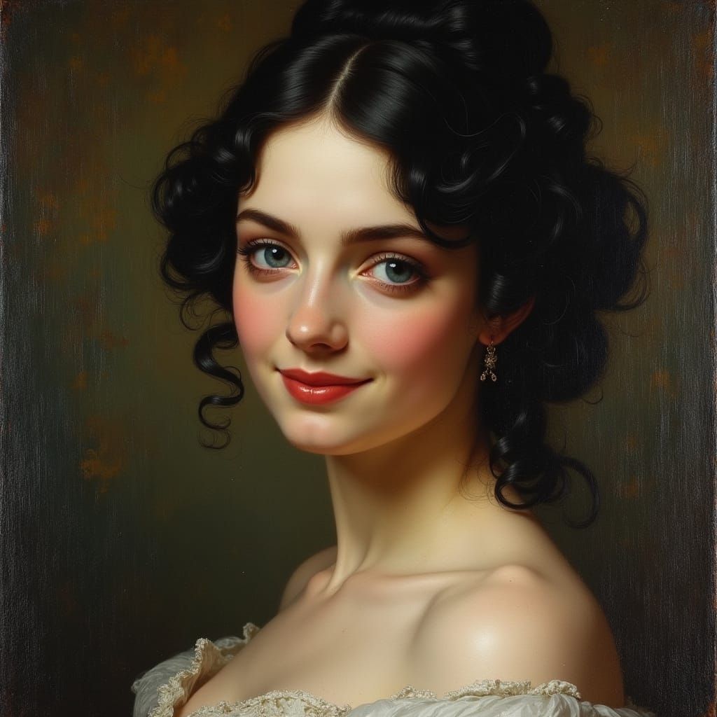 Rococo Portrait of Smiling Woman With Blue Eyes