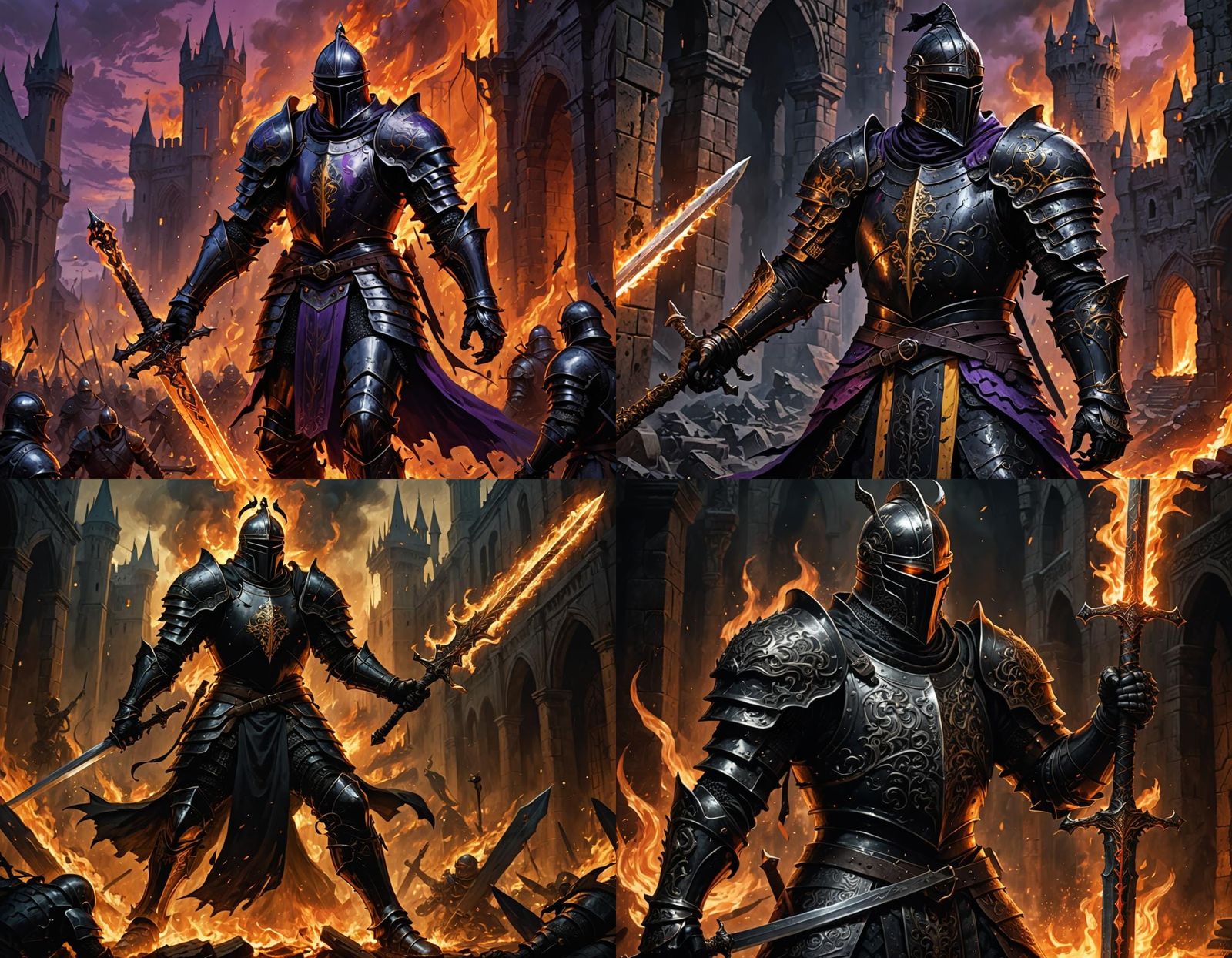 Epic Dark Fantasy Knight with Bas-Relief Sword