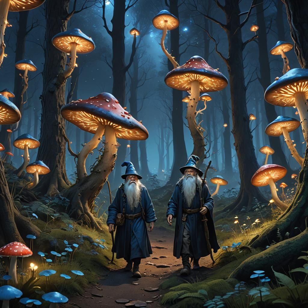 Enchanted Forest: Wizards' Night Walk, Fantasy Art